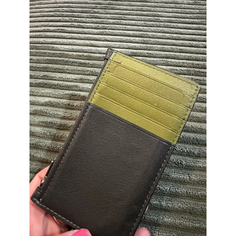 COACH New York Zip Card Case Wallet Pouch Holder Hunter Green Yellow‎ Leather